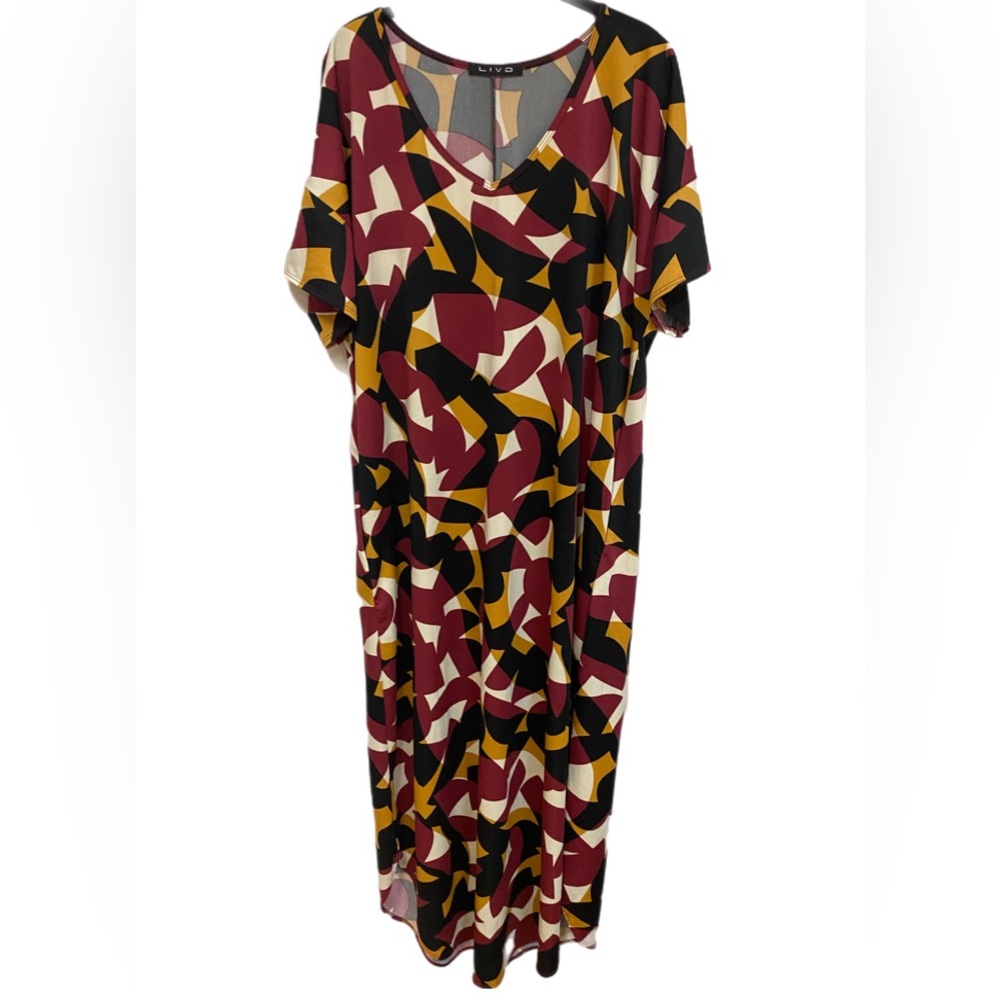 Livd Dress Short Sleeve Geometric Print Stretch Maxi Size 1X